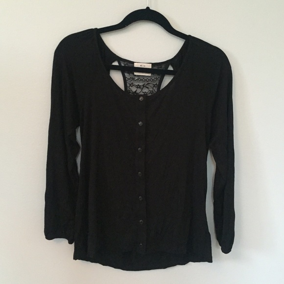 Pins + Needles Black Lace-Back Shirt