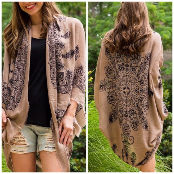 Boho Henna Print Kimono Shawl Cardigan - Picture 3 of 4