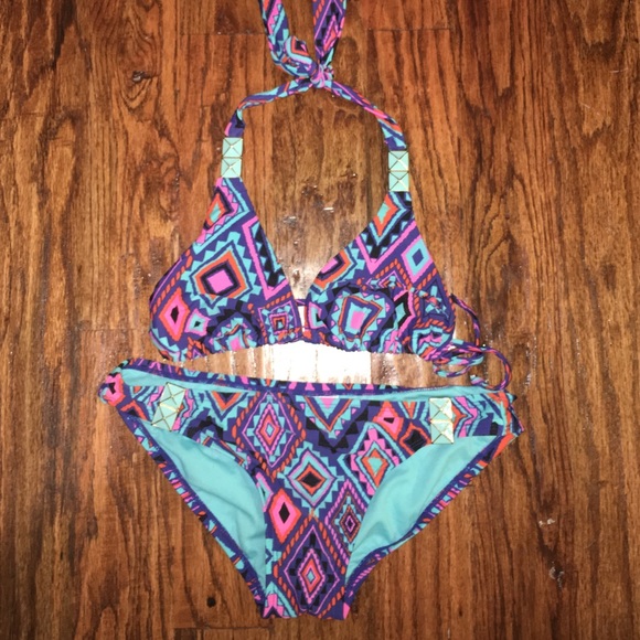 colorful tribal-patterned triangle swimsuit