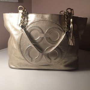COACH light gold with lilac lining tote!
