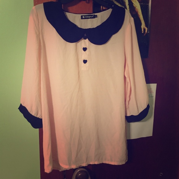 Pink chiffon blouse w/ heart buttons