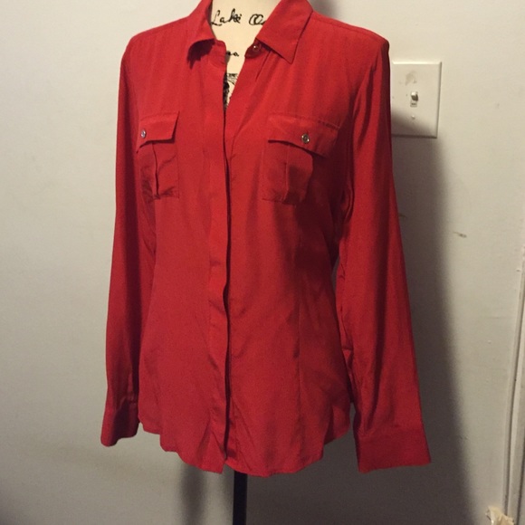 Long sleeved Red silk blouse