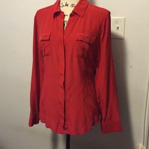 Long sleeved Red silk blouse