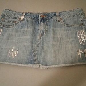 So rhinestone and sequin denim jean mini skirt