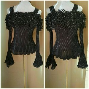 Polka dot cold shoulder blouse