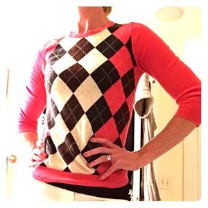 Jcrew argyle 3/4 sleeve sweater