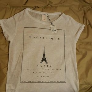 Sheer beautiful MNG Paris white t-shirt