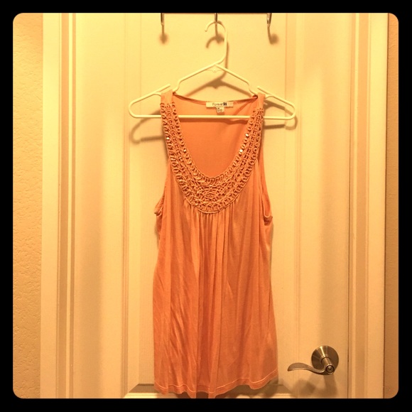 F21 Peach/Coral Top with Sequined Neckline