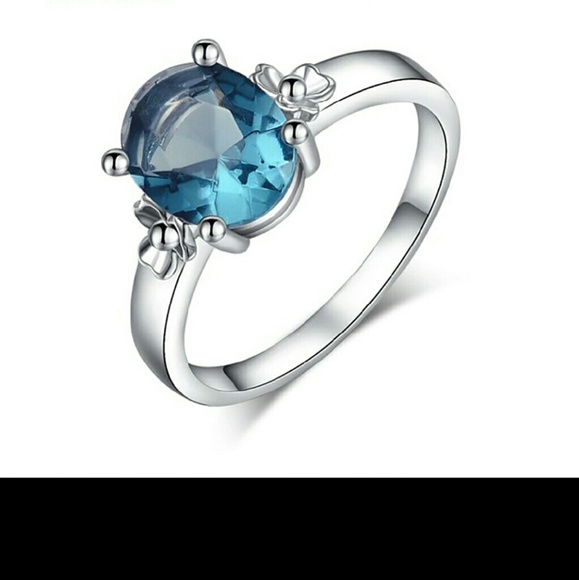 14K Gold Plated Blue Topaz Ring Size 7