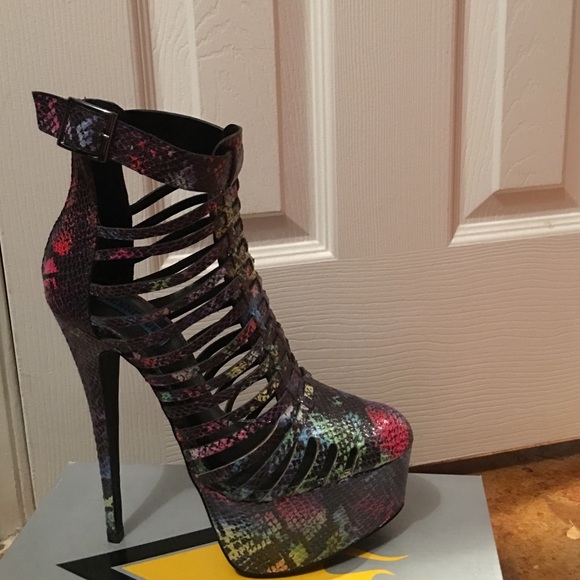 Multi Color Snakeskin Print Platform Heels