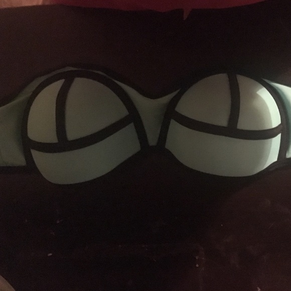 Blue knockoff triangle swimsuit top.