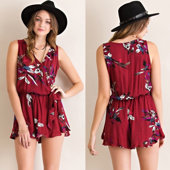 1DAYSALE Floral Faux Wrap Romper - Picture 4 of 4