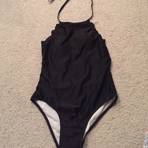 Scallop black one piece swimsuit