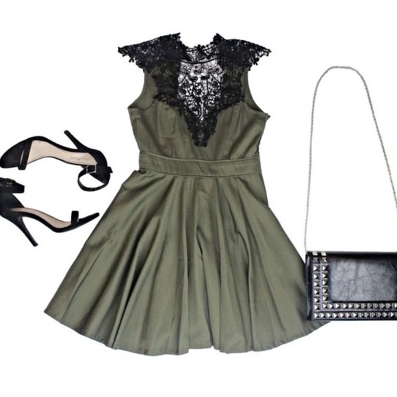 Olive Crochet Skater Dress - Picture 2 of 4