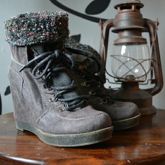 Brown wedge booties