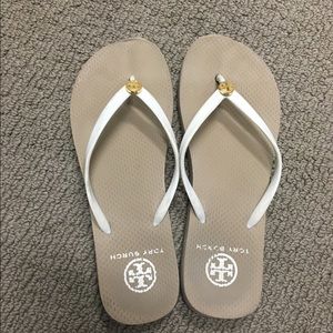 Tory Burch white and tan flip flops size 8
