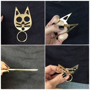 Solid brass Safety Cat keychain