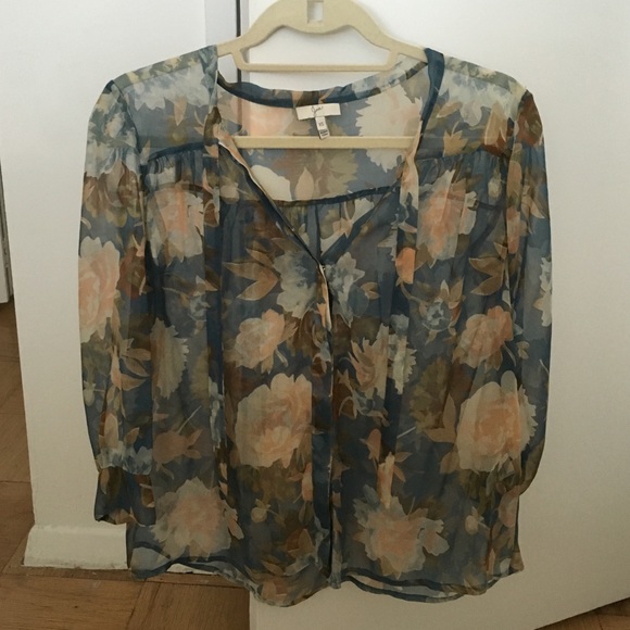 Joie Blue and Brown floral blouse