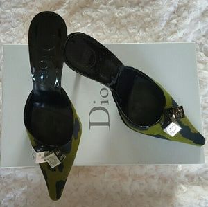 Dior mules in olive/black fabric, size 5