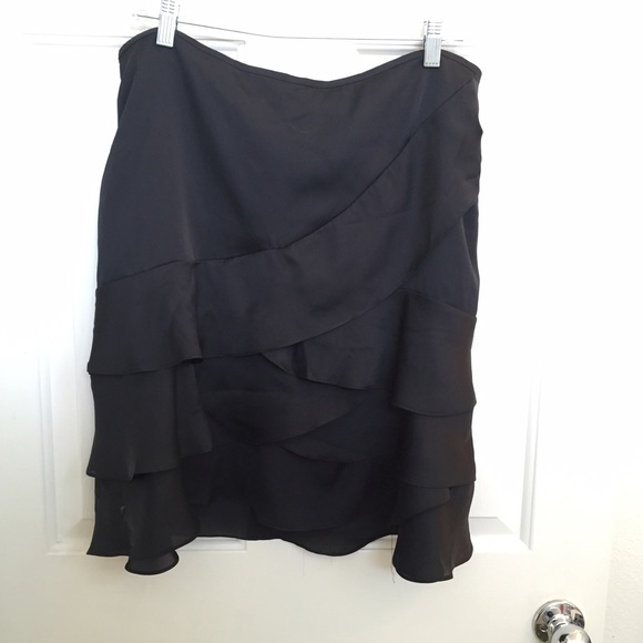Black Silky Zip-Closure Skirt w/ Tiers
