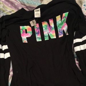 Graphic floral open back long sleeve sz S PINK