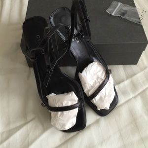 Gucci kitten heeled sandals with ankle straps!