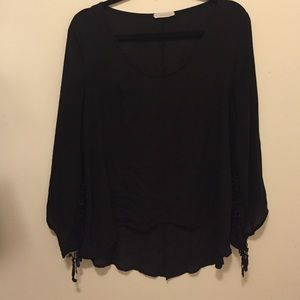 Black blouse with fringe bell sleeves