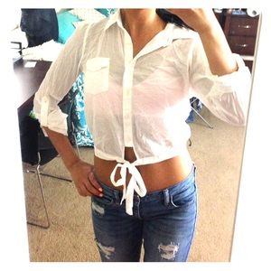 White oxford that ties at the bottom