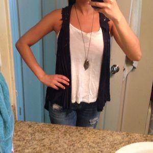 Navy blue sleeveless cardigan