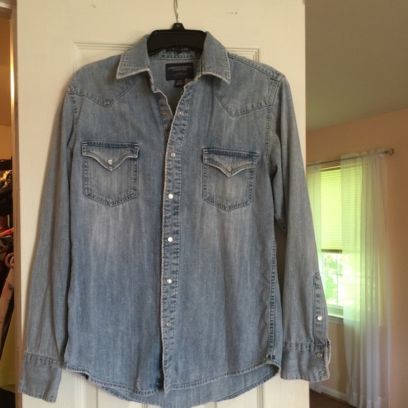American Eagle distressed denim shirt