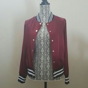 Forever 21 shiny maroon bomber varsity jacket cute