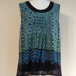 NWOT Sheer/lined blue, green, white top
