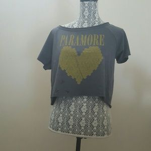 Paramore grey crop top shirt heart bees new small