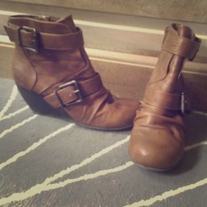 Brown wedge ankle boots