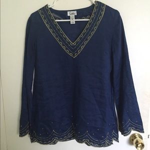 Lilly Pulitzer Gold Embroidered Navy Blue Tunic