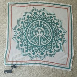 Obey sheer scarf lotus logo stripes turquoise  nwt