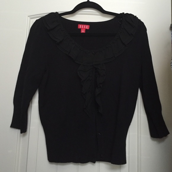 Elle ruffled 3/4 sleeve button down sweater