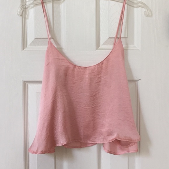 LULUs pink cropped silky tank M