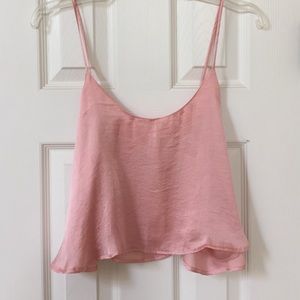LULUs pink cropped silky tank M