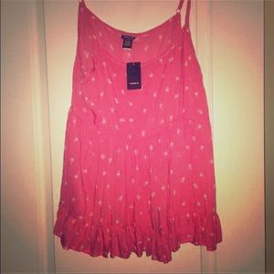 Torrid Coral/White Palm Tree  Ruffle Bottom Tank