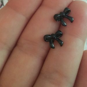 Tiny Black Metal Bow Earrings
