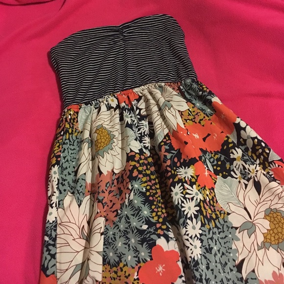 Striped and Floral Strapless Dress