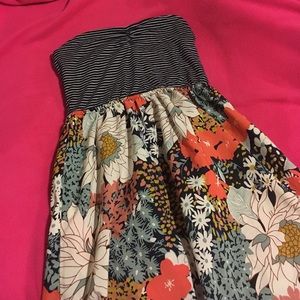 Striped and Floral Strapless Dress