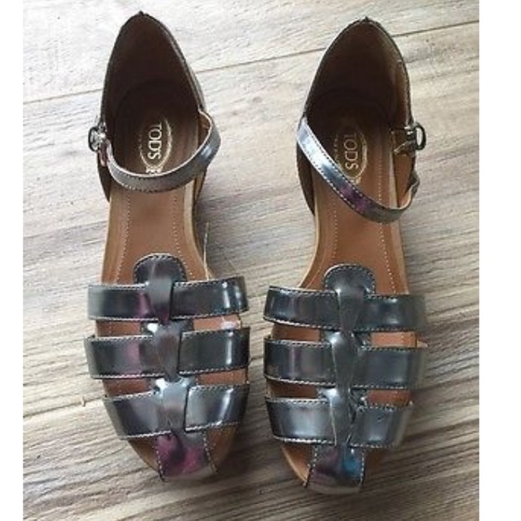 Tod's metallic wedge sandals new 38