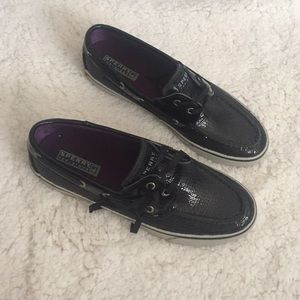 Black Sequin Sperry Boatshoes