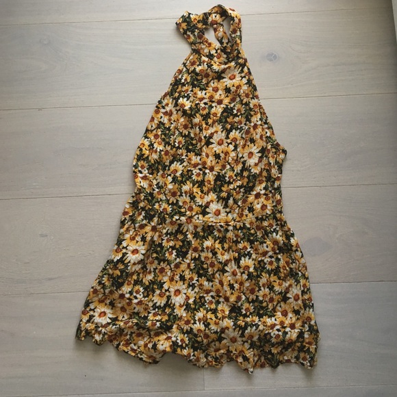 Sunflower print high-neck romper!! NWOT