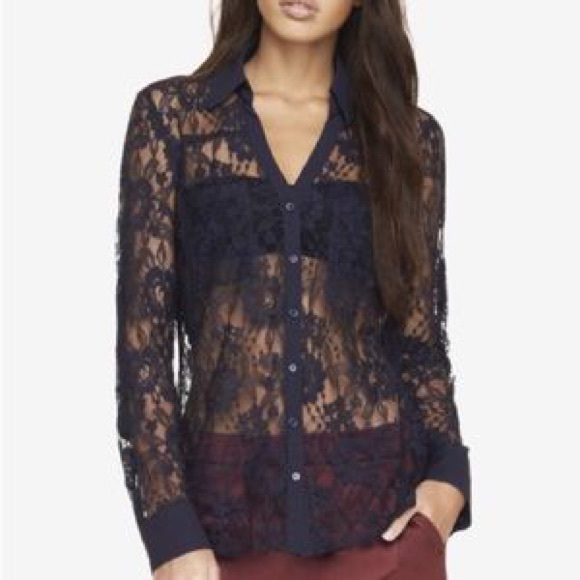 Express Tops - Navy Lace Portofino Top