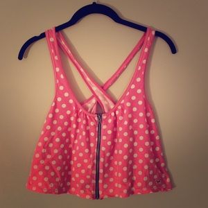 HOLLISTER PINK WITH WHITE POLKA DOT CROP TOP SZ XS