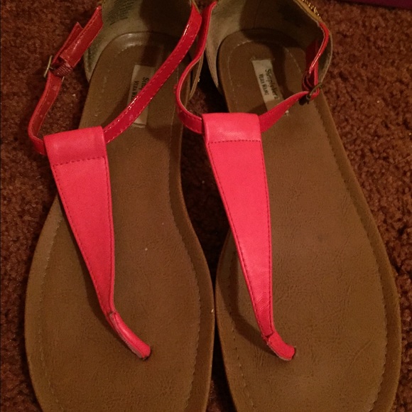 Coral and gold embellished sandals
