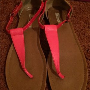 Coral and gold embellished sandals